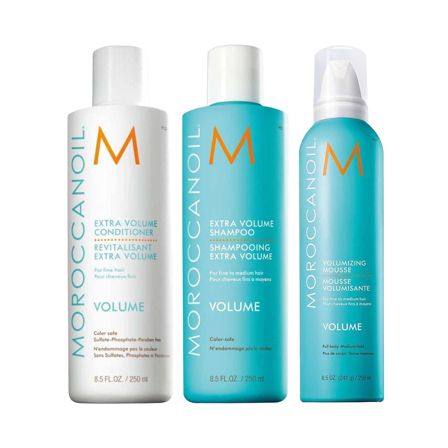 Moroccanoil Extra Volume Conditioner, Shampoo and Volumizing Mousse Hair Spray Combo (3 x 250 ml) - Moroccanoil