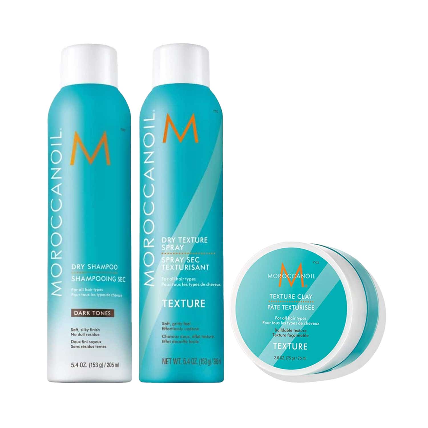 Moroccanoil Texture Clay Hair Mask, Hair Spray and Dry Shampoo Dark Tone Combo (75 ml + 2 x 205 ml) - Moroccanoil