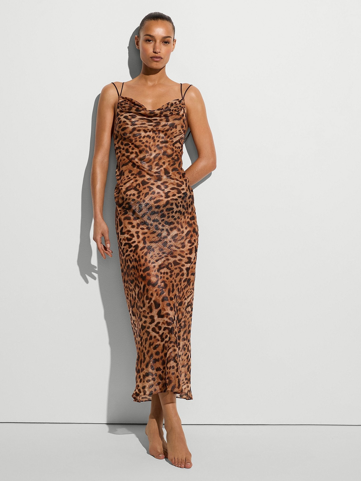 Geo Leo Chiffon Draped Maxi Slip Dress