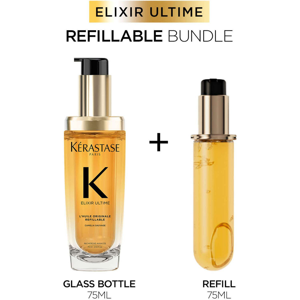 Kerastase Elixir Ultime Hair Oil-In-Serum Refillable + Oil-In-Serum Refill Combo - KERASTASE