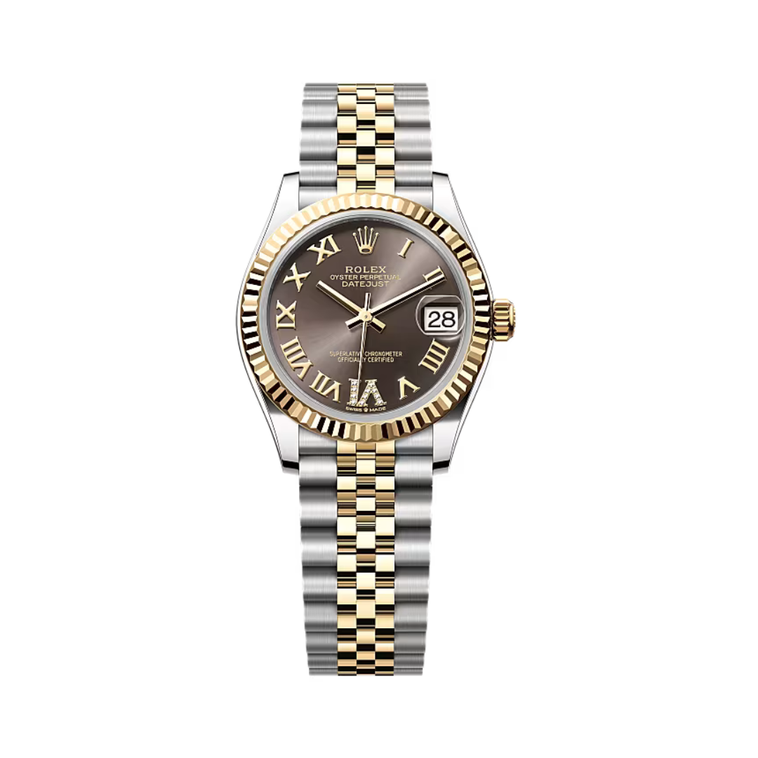 Rolex Datejust 278273-0018 Dark Rhodium Diamond Roman Six Dial Steel & Yellow Gold Fluted Bezel 31Mm Jubilee Bracelet Ladies Watch