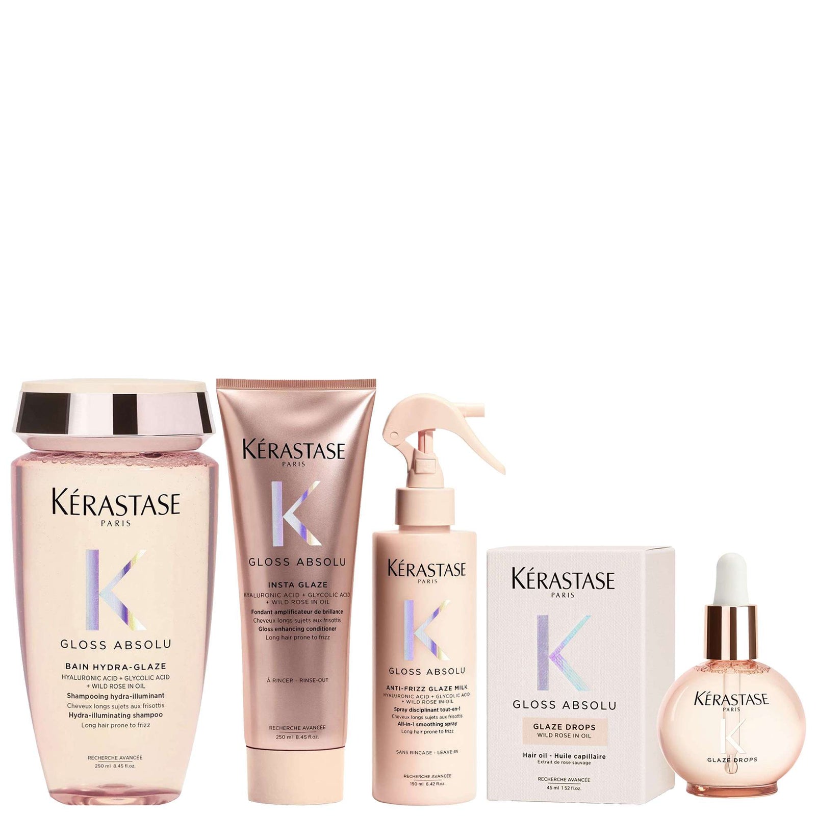 Kérastase Set: Gloss Absolu Shampoo, Conditioner, Hair Treatment Spray and Glaze Drops