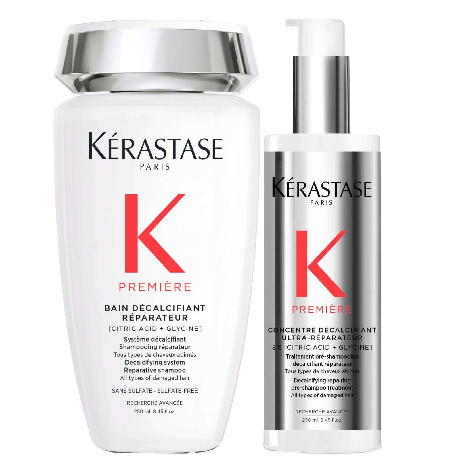 Kérastase Duo: Decalcifying System Reparative Shampoo 250ml & Pre-Shampoo Treatment 250ml for Damaged Hair
