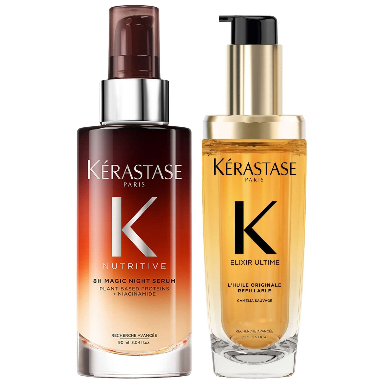 Kérastase Duo: Nutritive 8H Magic Night Serum With Niacinamide 90ml & Hair Oil 75ml for Dry Hair