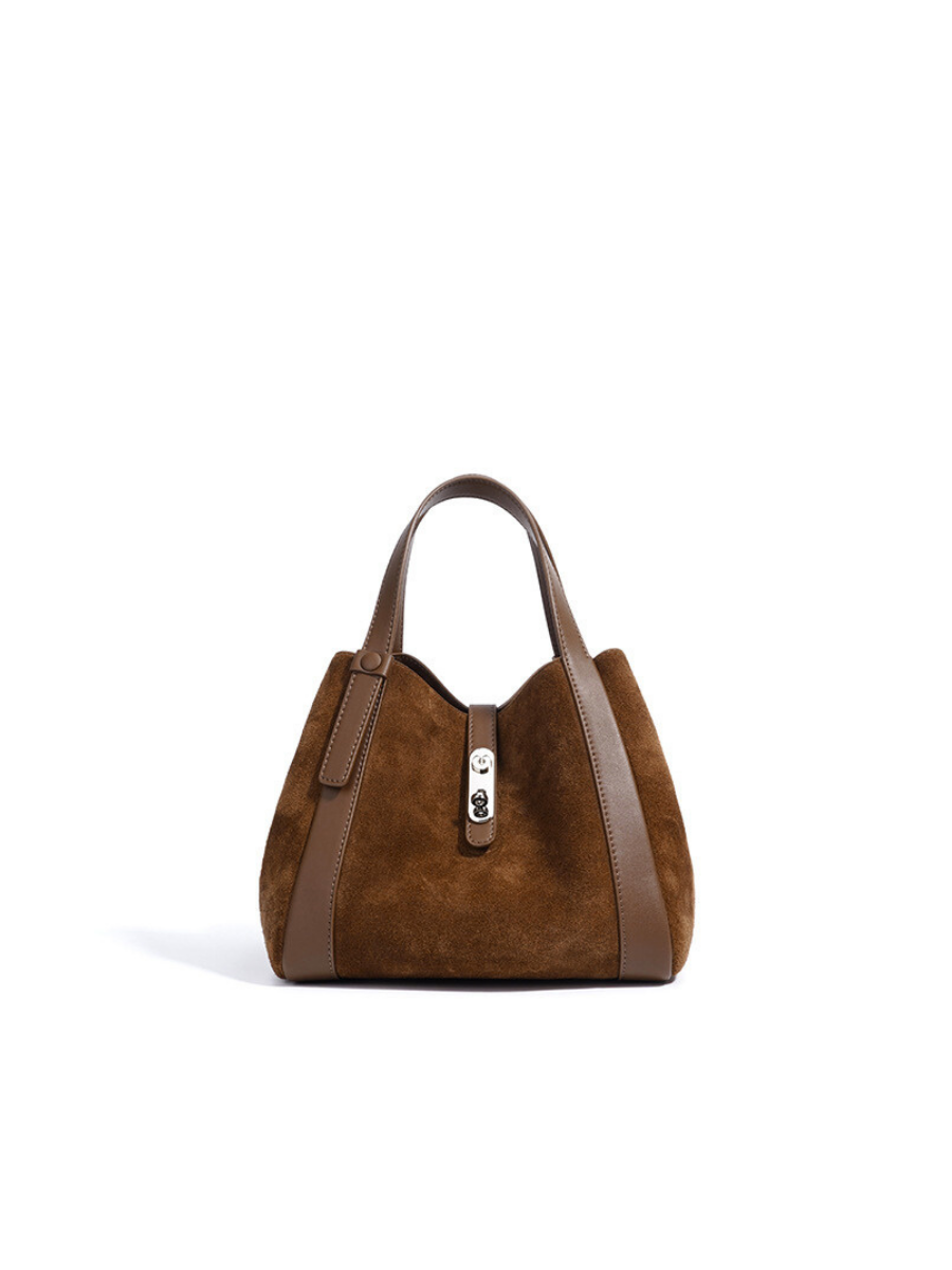 Toscana-Ladies suede leather bucket bag, col. Dark Brown