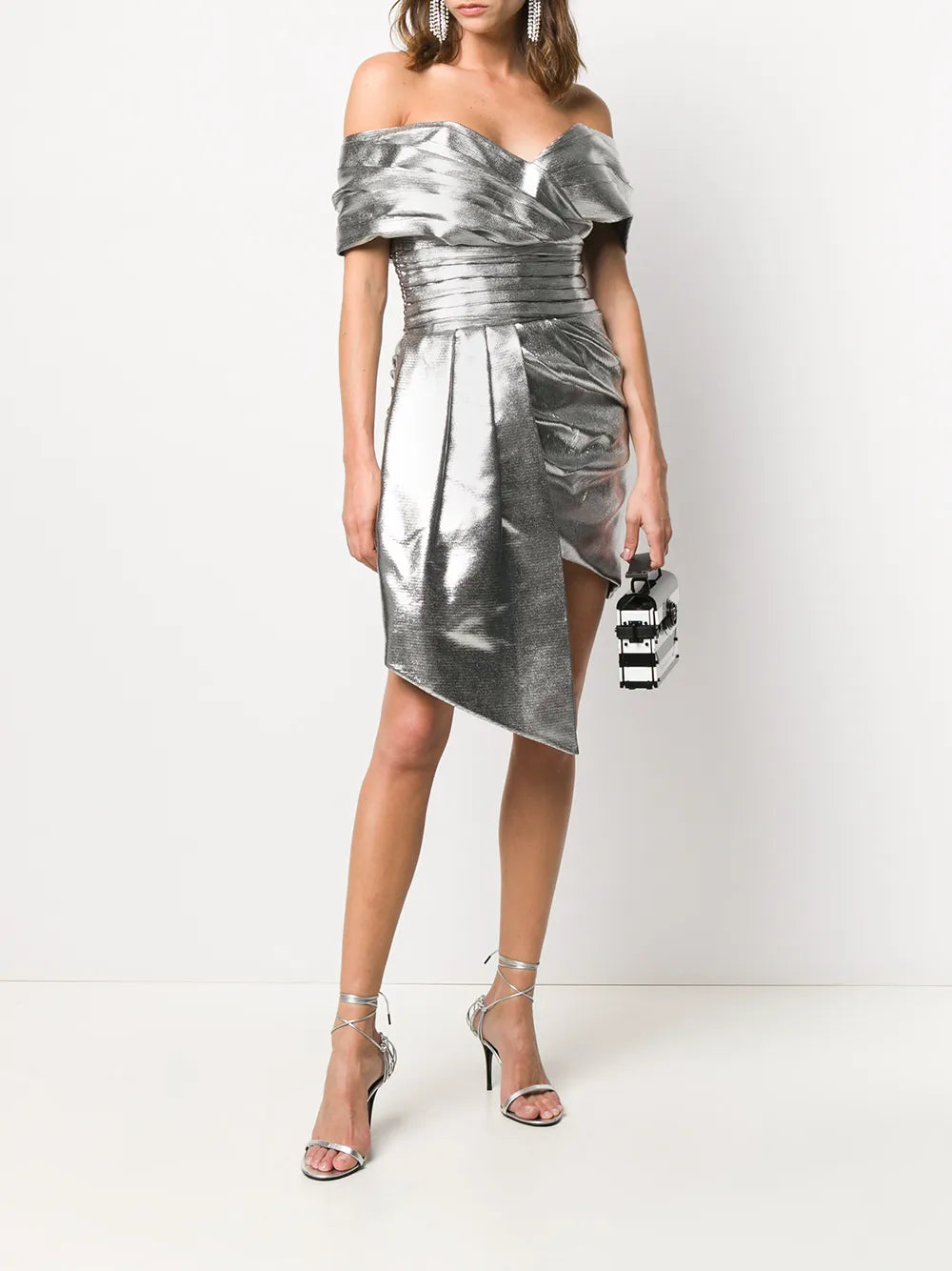 off-the-shoulder draped mini dress