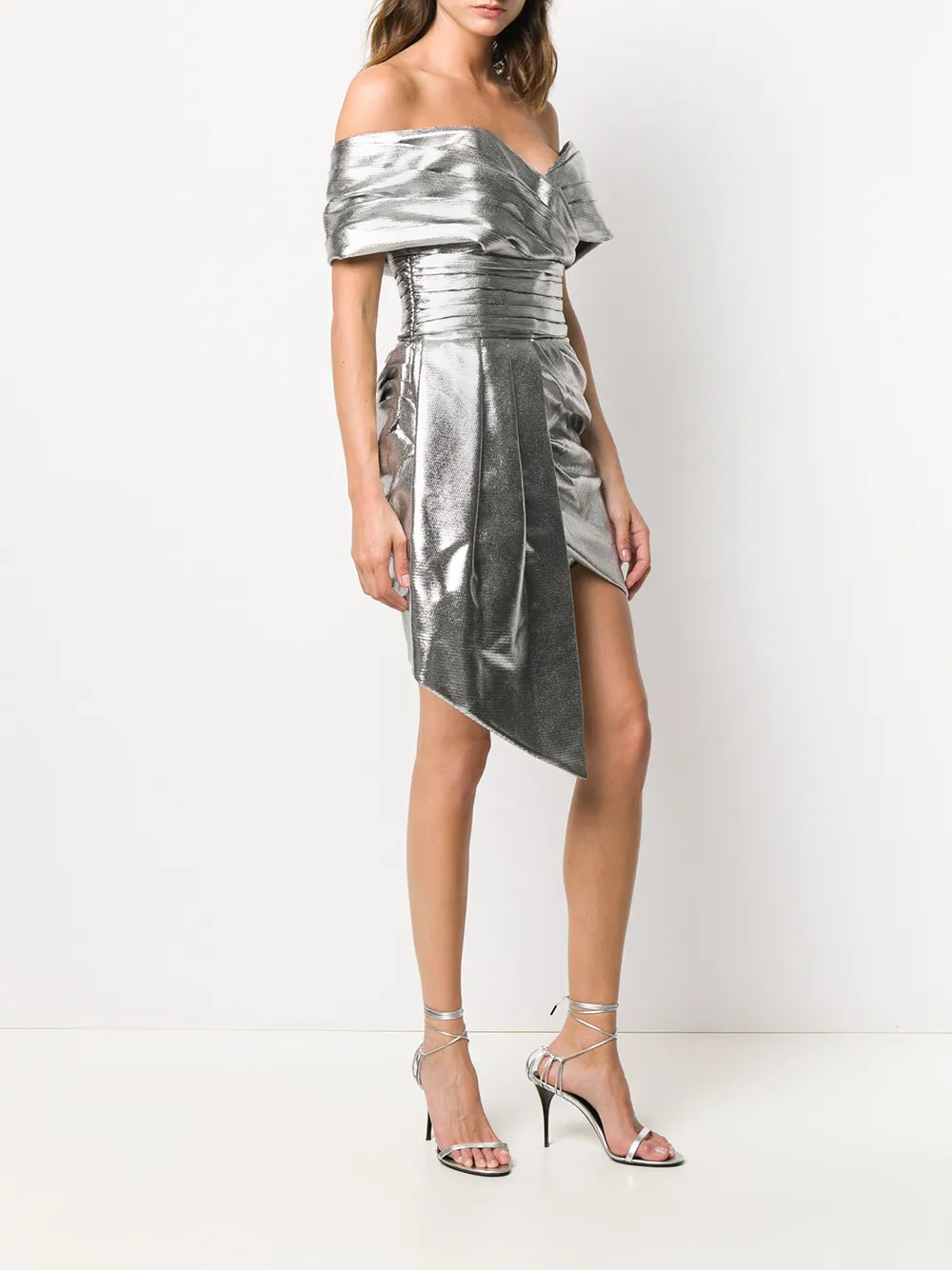 off-the-shoulder draped mini dress