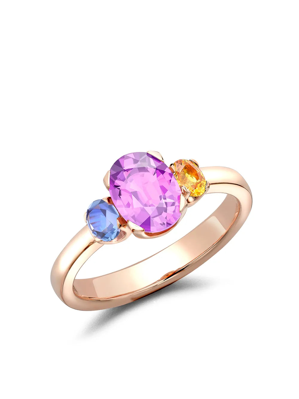 18kt rose gold Rainbow Fancy Three-Stone sapphire ring