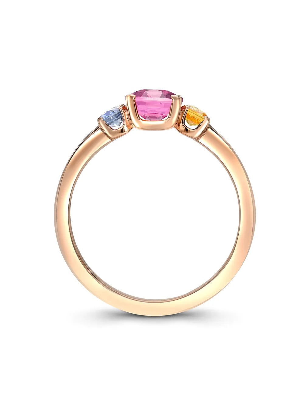 18kt rose gold Rainbow Fancy Three-Stone sapphire ring