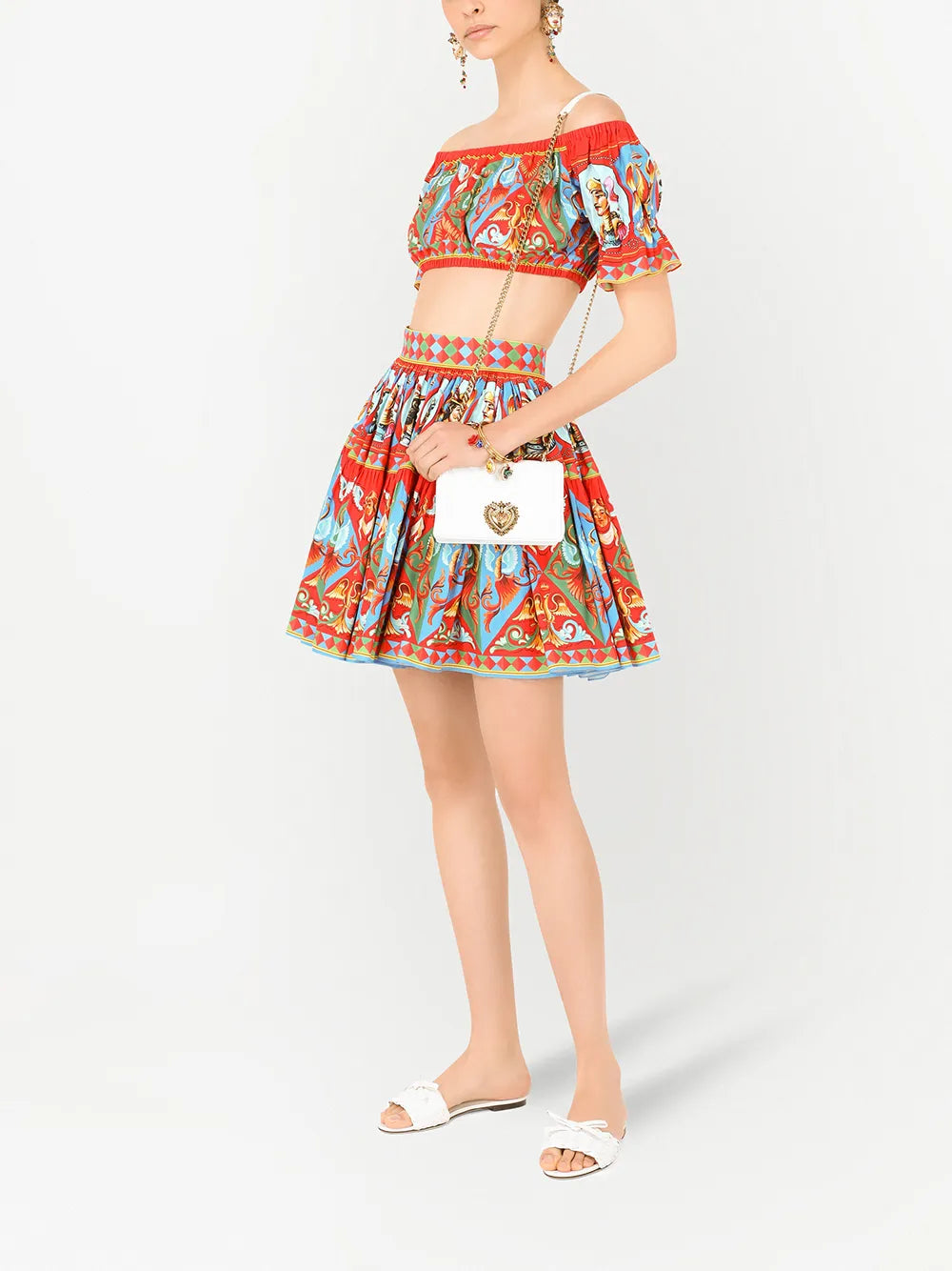 Carretto-print pleated miniskirt