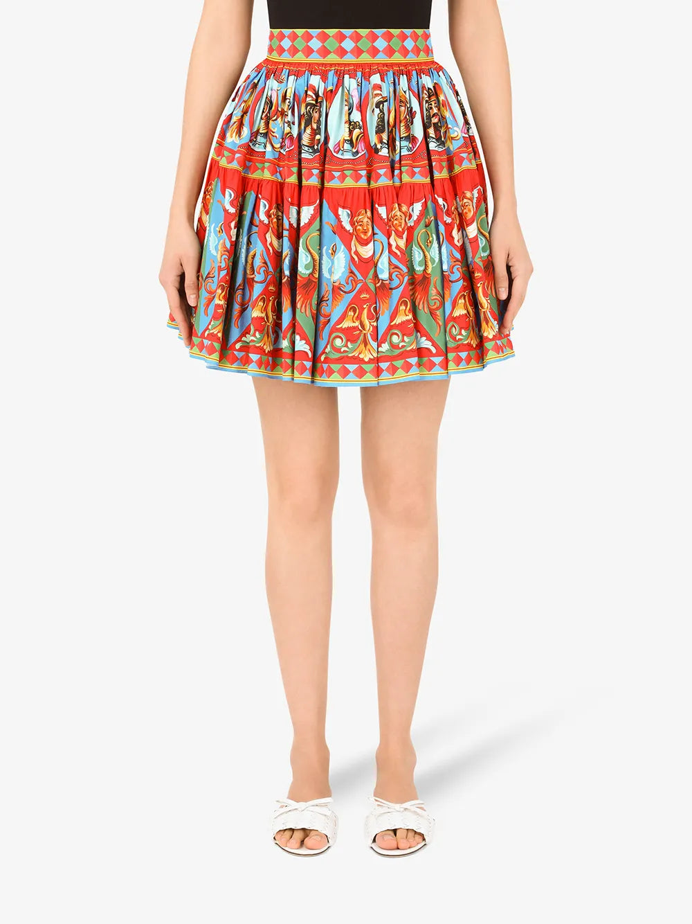 Carretto-print pleated miniskirt
