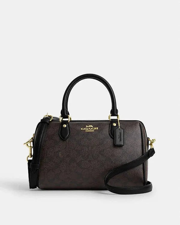 Coach Rowan Satchel Bag In Signature Canvas Signature Canvas-Gold-Walnut-Black