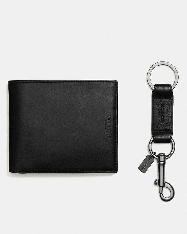 Coach Boxed 3 In 1 Wallet Gift Set Pebbled Leather-Black
