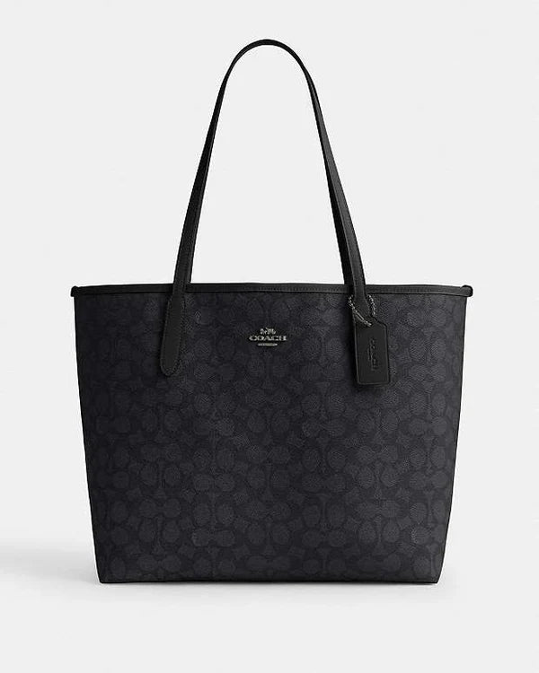Coach City Tote Bag In Signature Canvas Signature Canvas-Gunmetal-Charcoal-Black