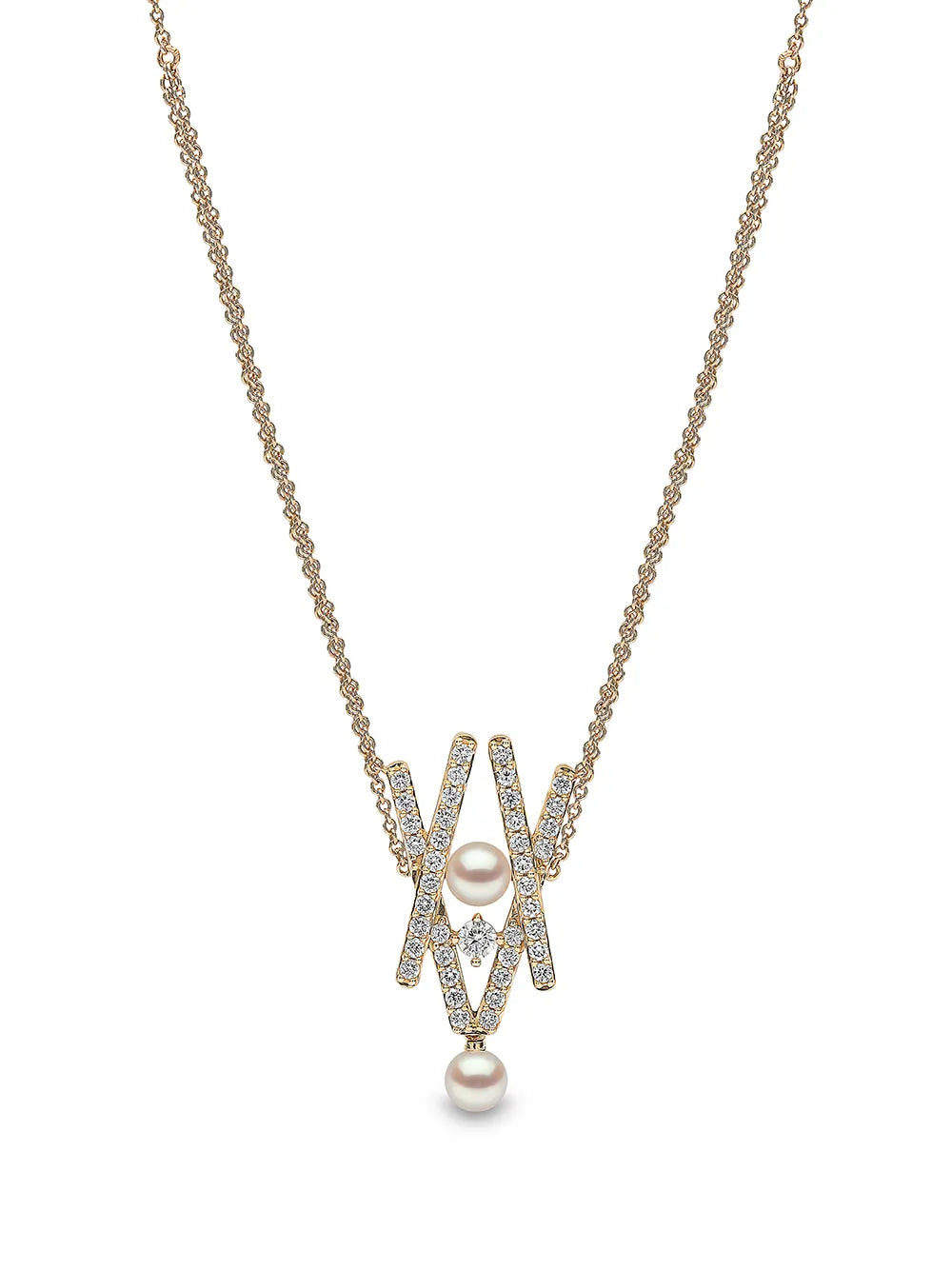 18kt yellow gold Sleek Akoya pearl diamond pendant necklace