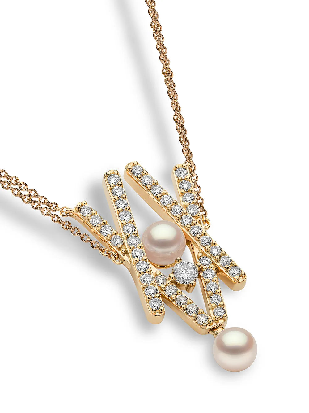 18kt yellow gold Sleek Akoya pearl diamond pendant necklace