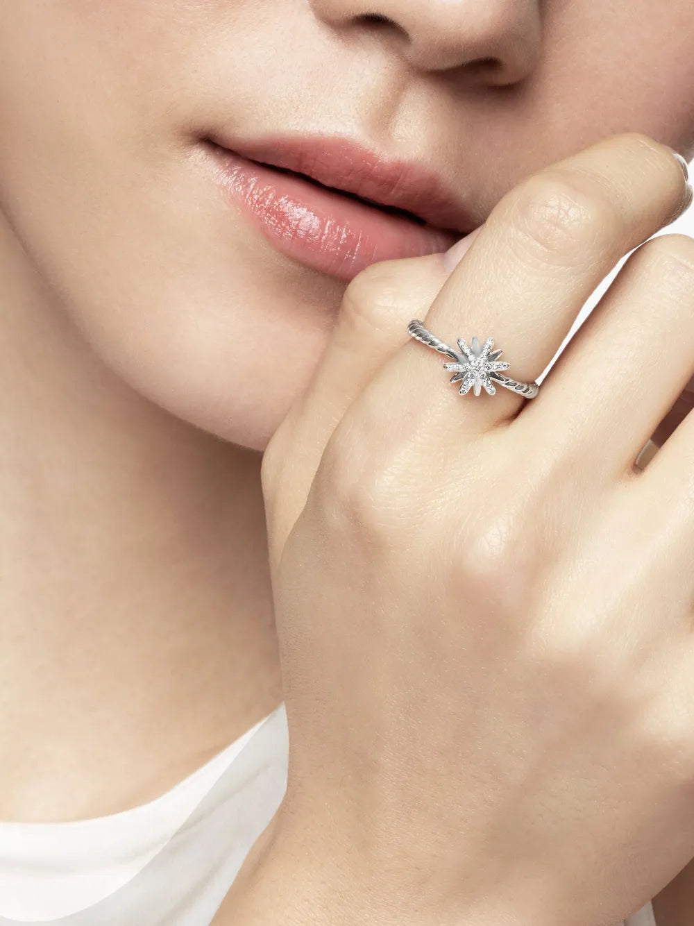 sterling silver Petite Starburst diamond ring (10mm)