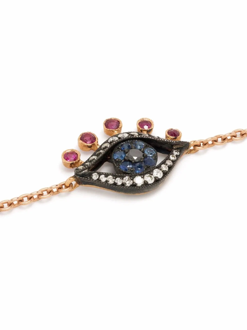 18kt rose gold Evil Eye diamond, sapphire and ruby bracelet