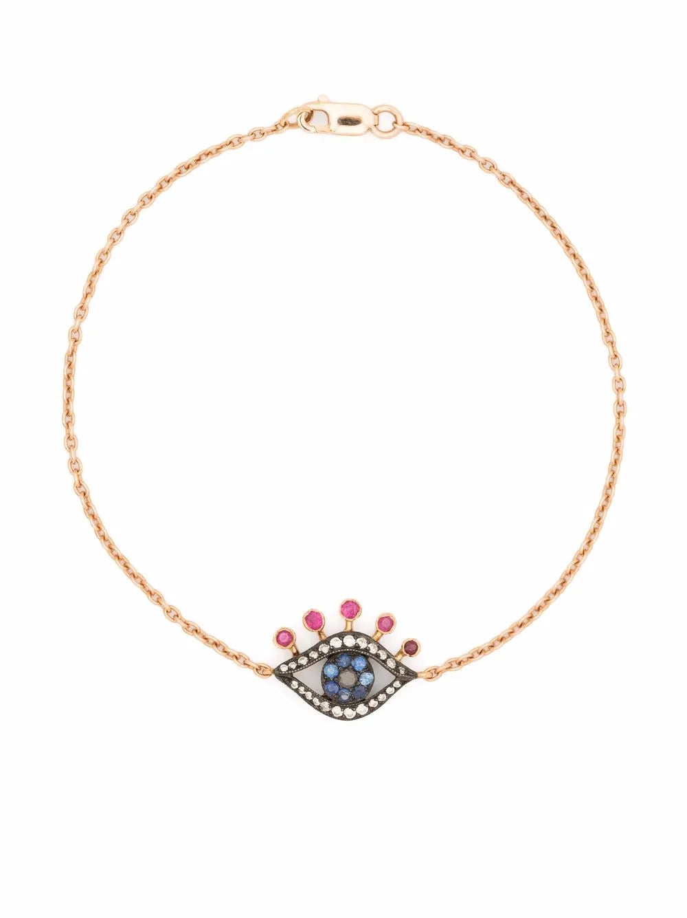 18kt rose gold Evil Eye diamond, sapphire and ruby bracelet