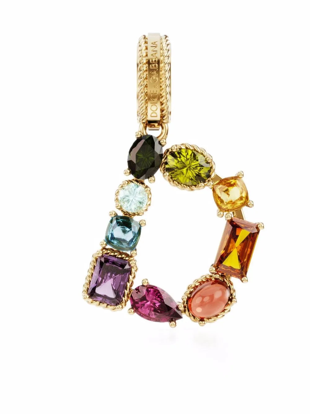 Rainbow Alphabet D 18kt yellow gold multi-stone pendant
