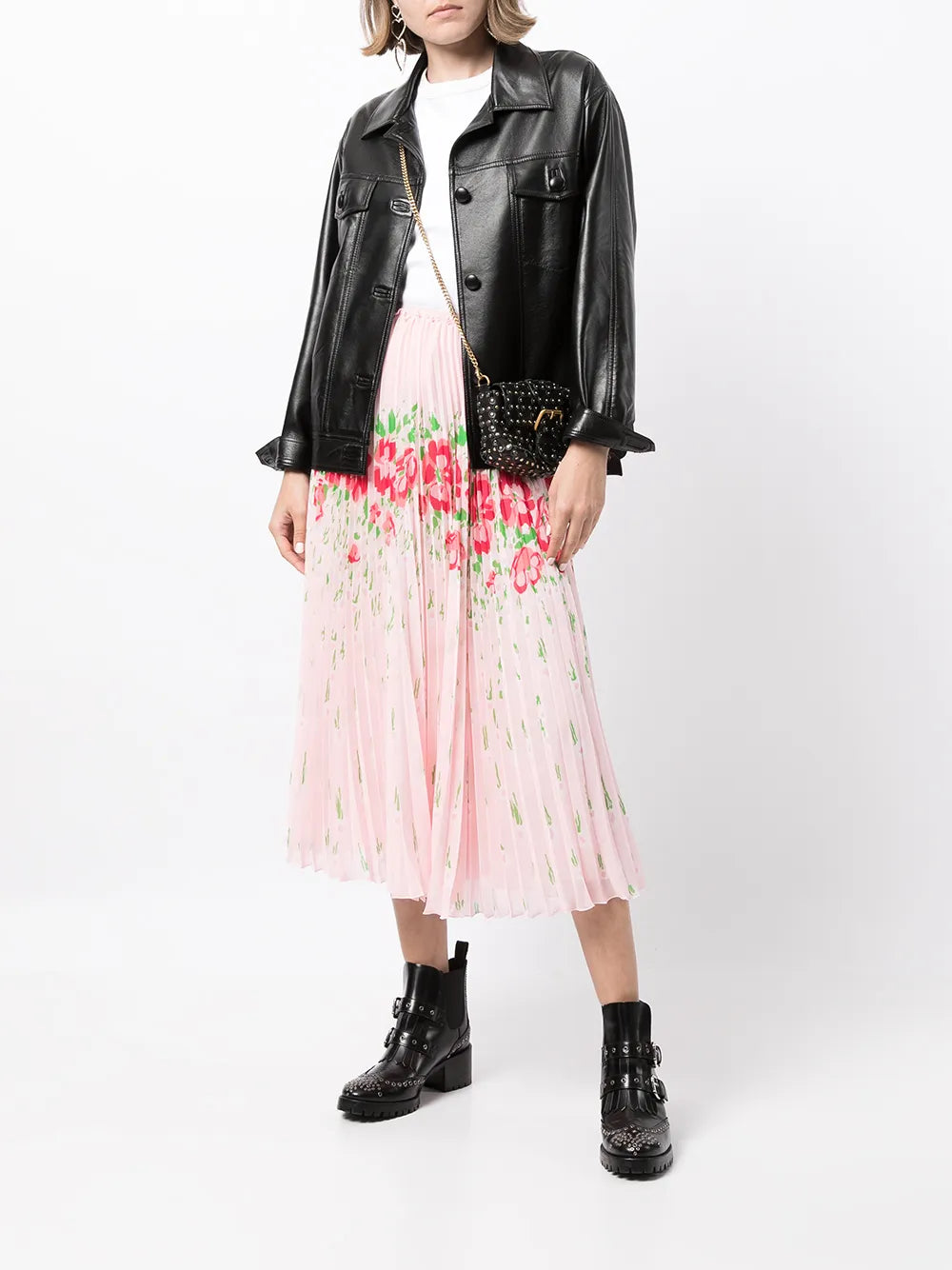 floral-print pleated midi skirt