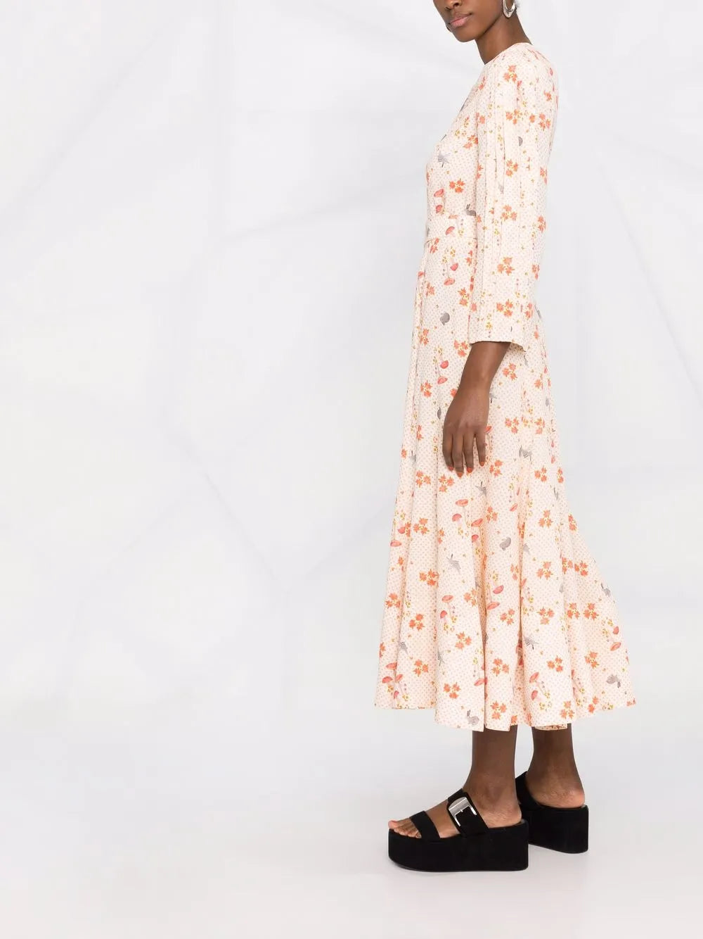 floral-print silk midi dress