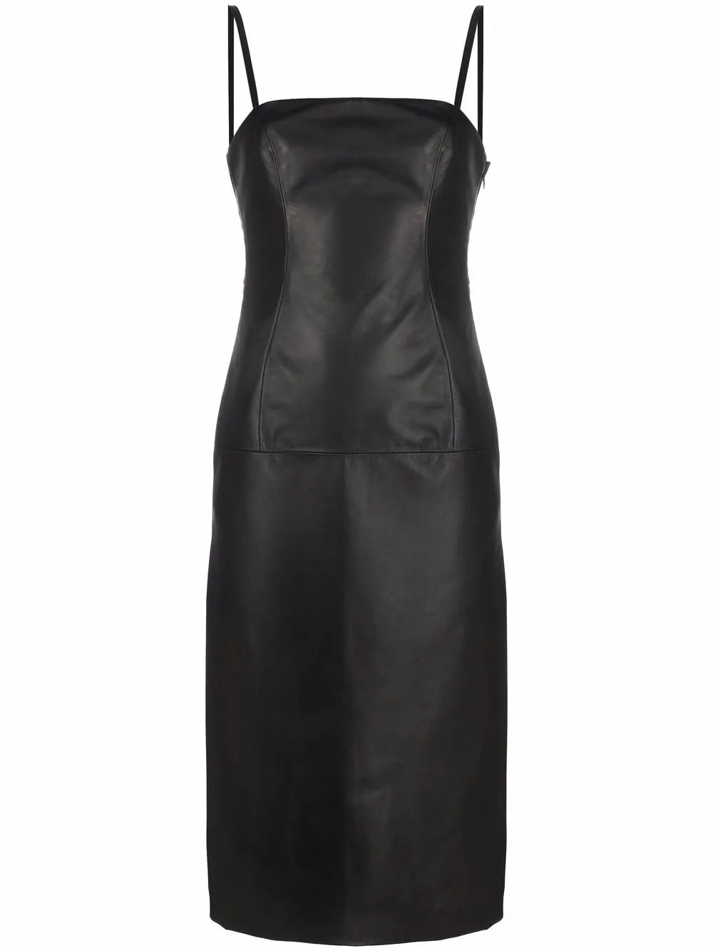 strap-detail leather midi dress