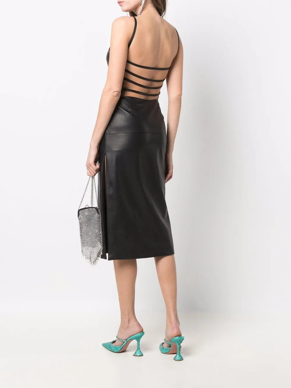 strap-detail leather midi dress
