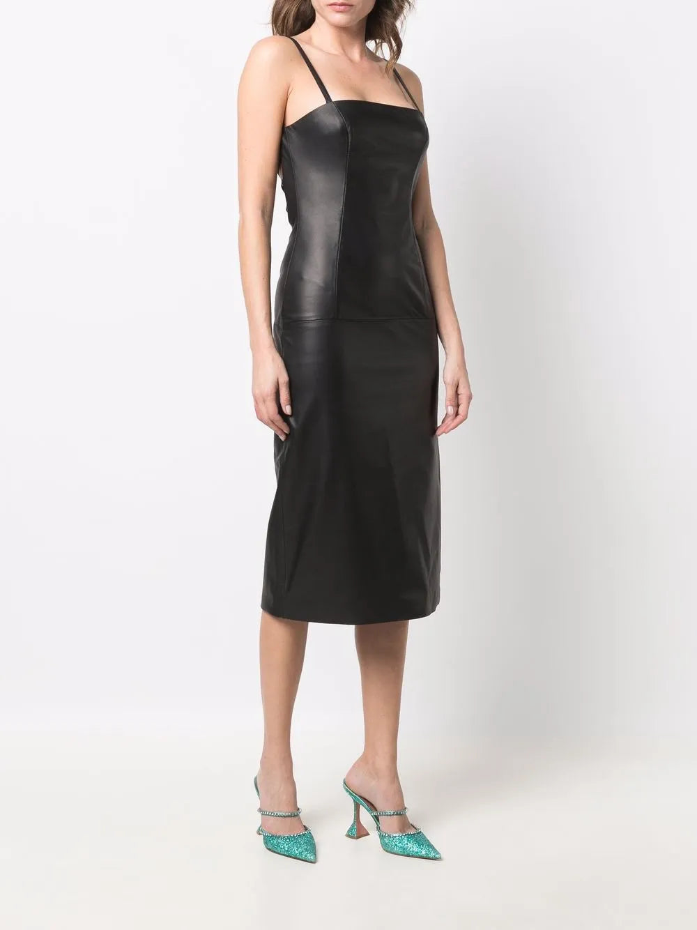 strap-detail leather midi dress