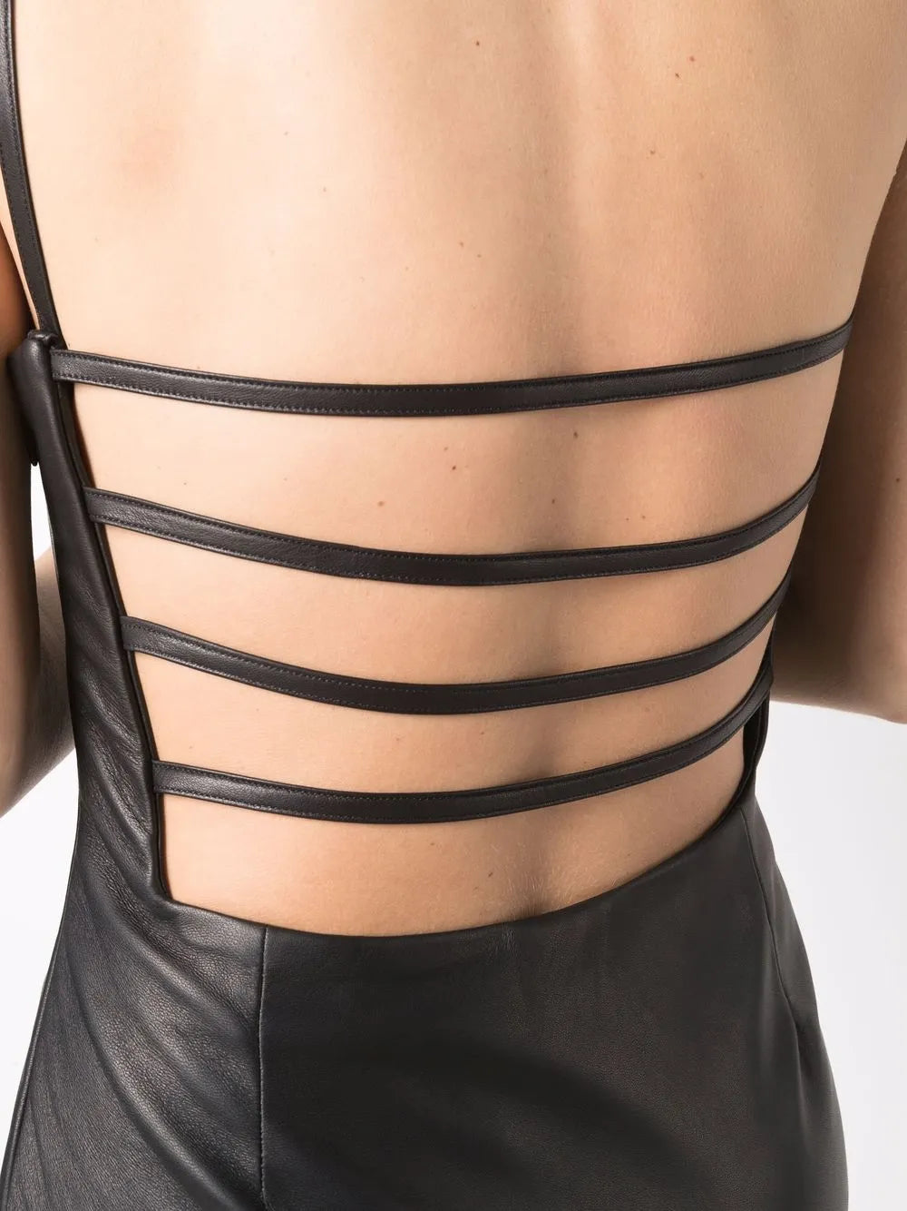 strap-detail leather midi dress