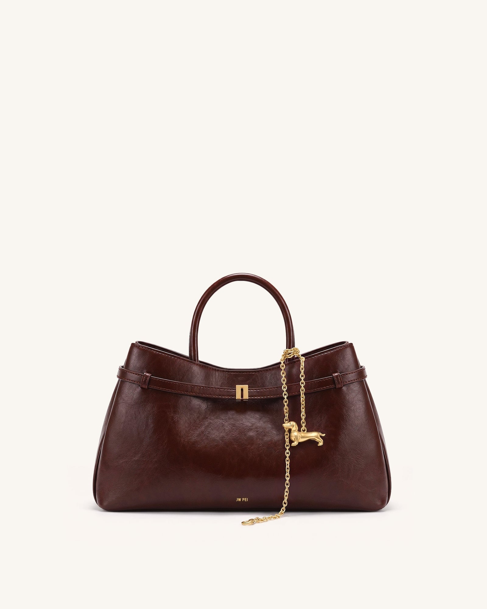 Jw Pei Maeve Dachshund Charm Satchel Tote Bag Deep Burgundy