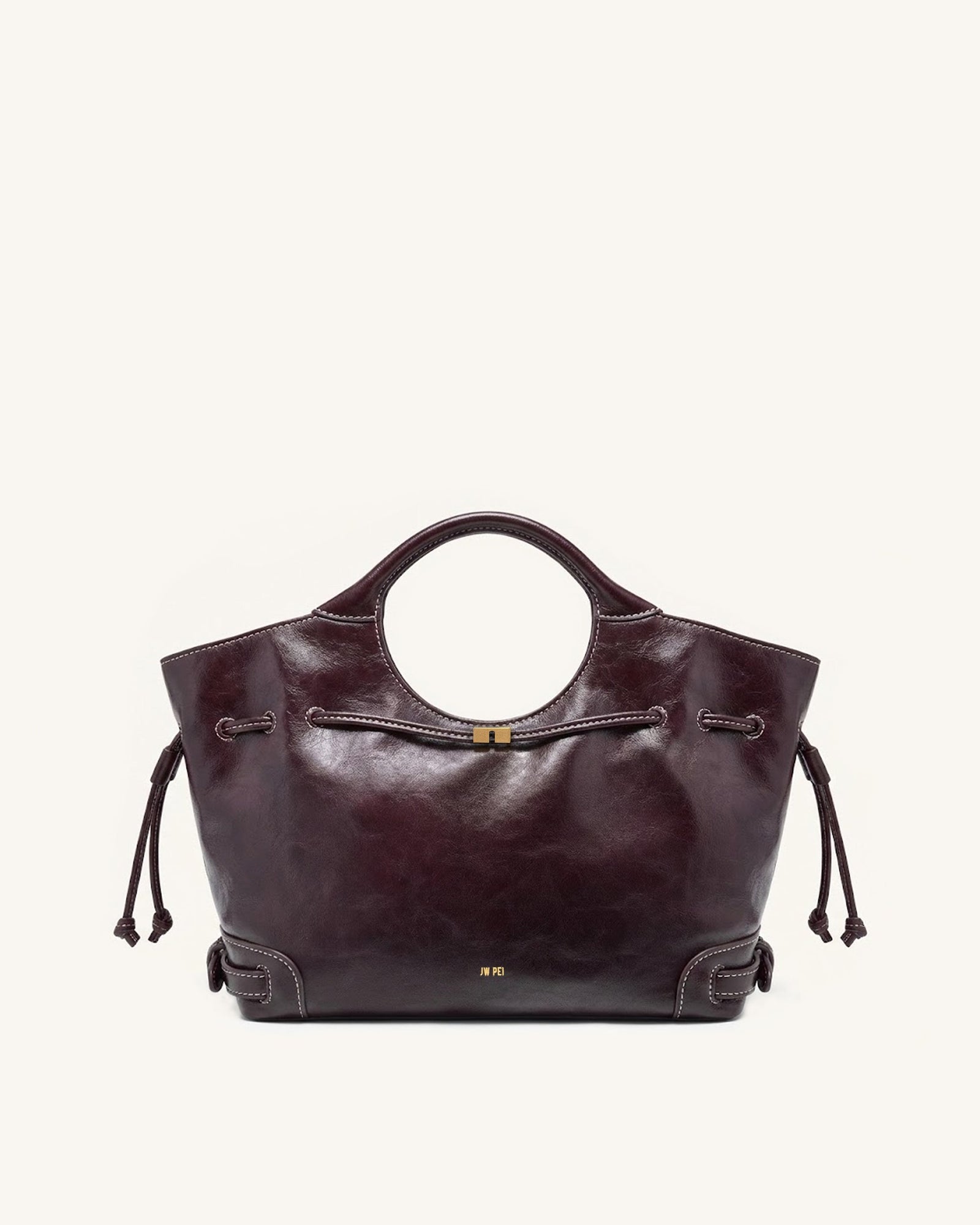 Jw Pei Virelle Waxed Vegan Leather Drawstring Tote Bag Burgundy