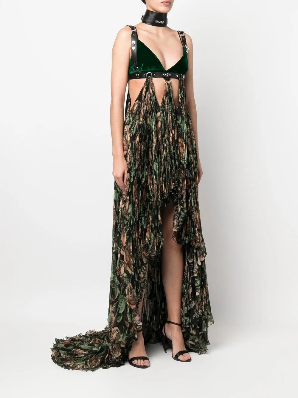 patterned pleated maxi dress
