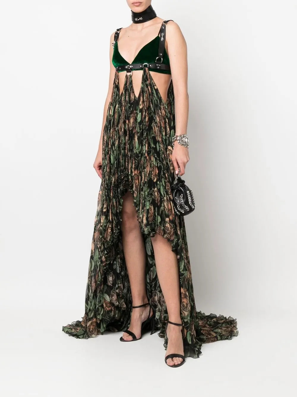 patterned pleated maxi dress