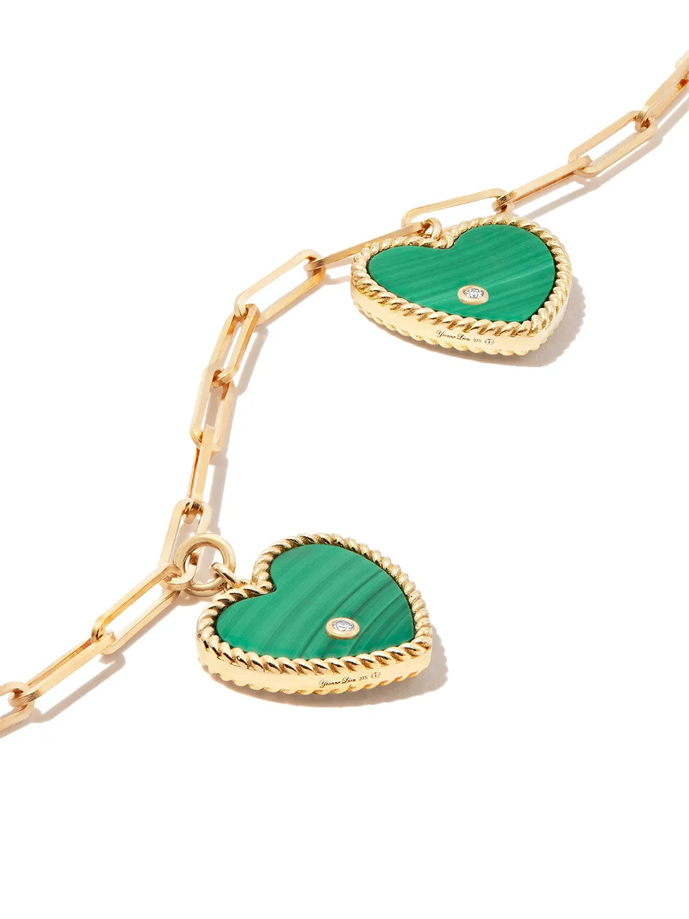 9kt and 18kt yellow gold malachite five heart pendant necklace