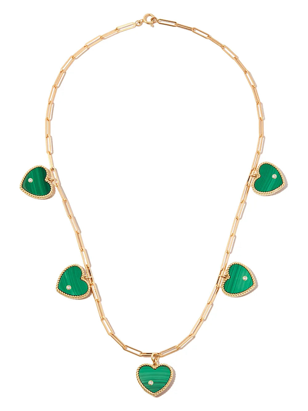 9kt and 18kt yellow gold malachite five heart pendant necklace