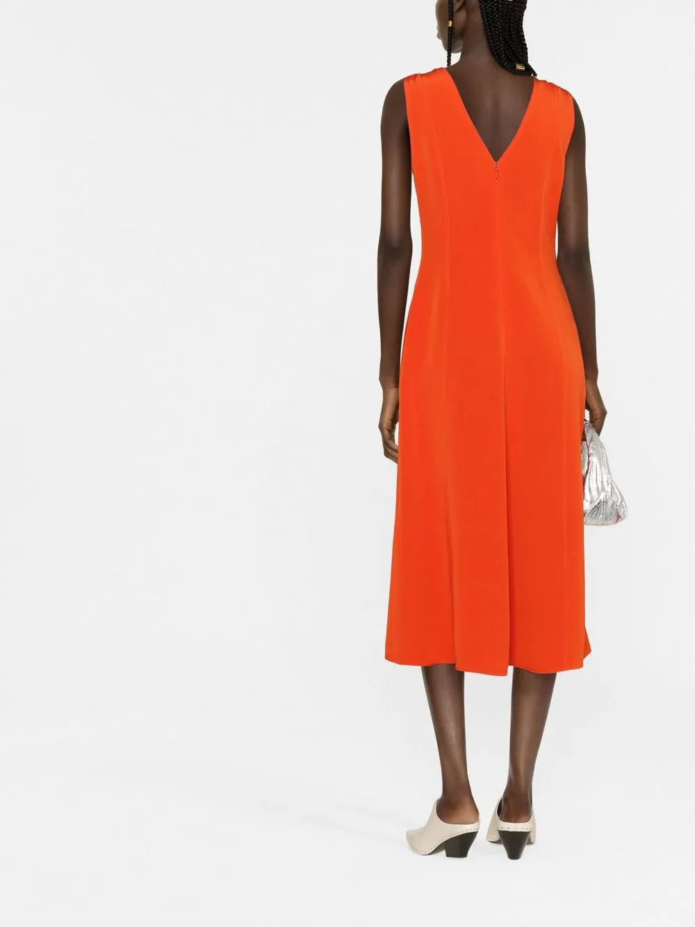 twist-shoulder fit-and-flare dress