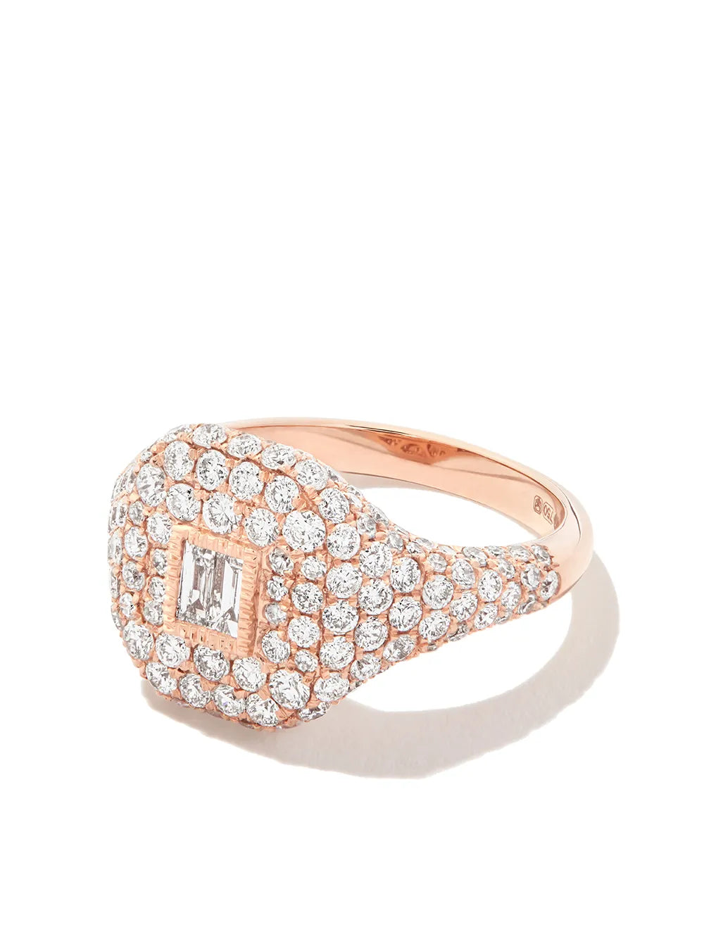 18K rose gold diamond baguette pavé ring