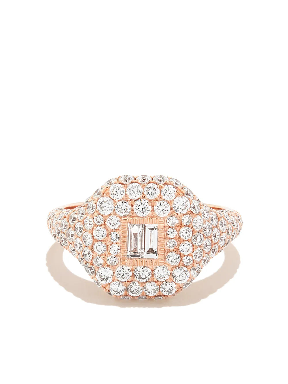 18K rose gold diamond baguette pavé ring