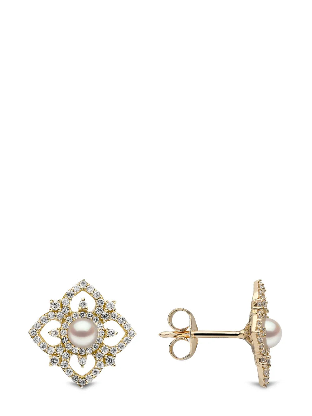 18kt yellow gold Petal pearl and diamond earrings