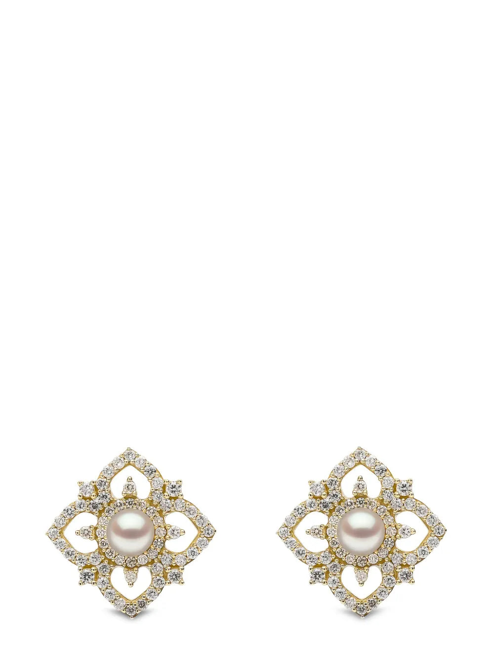 18kt yellow gold Petal pearl and diamond earrings