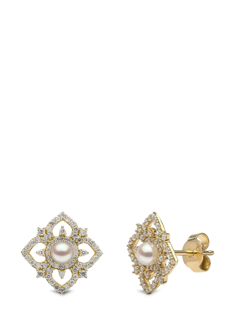 18kt yellow gold Petal pearl and diamond earrings