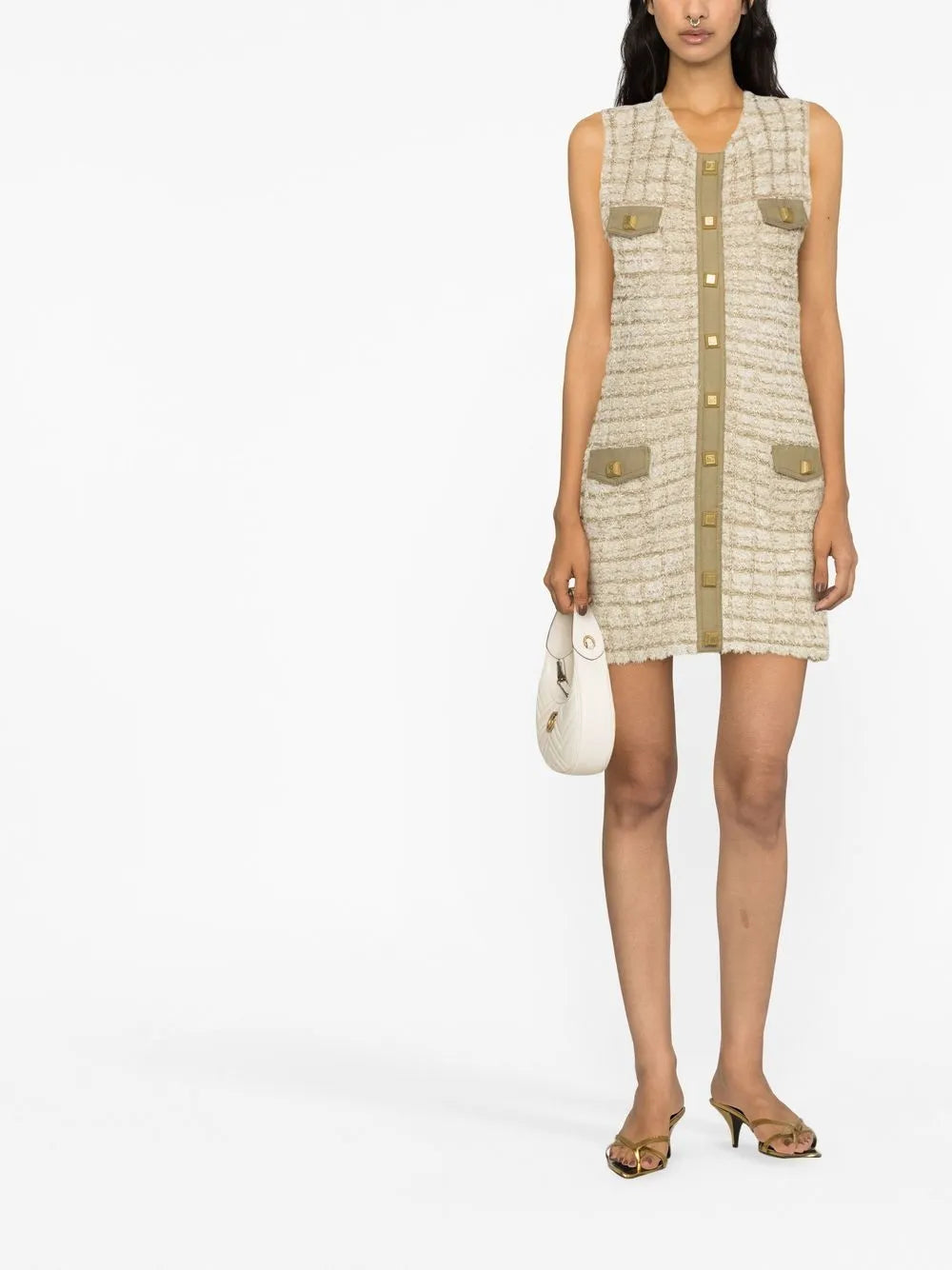 sleeveless tweed dress