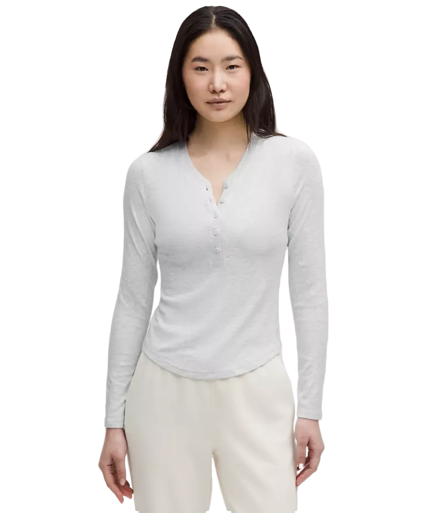 Lululemon Hold Tight Long-Sleeve Henley Heathered Core Ultra Light Grey