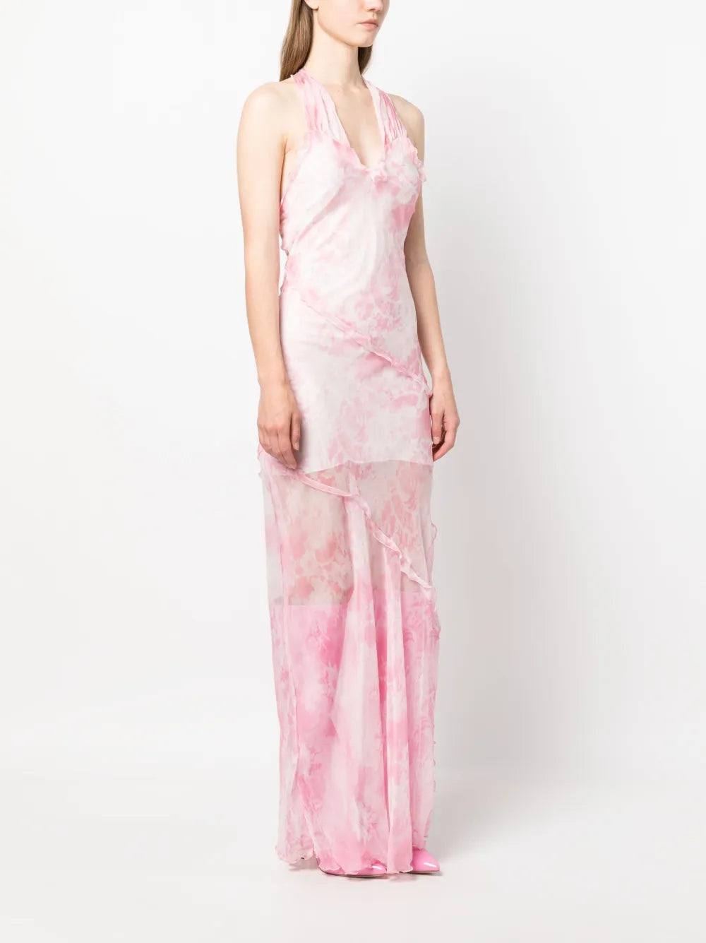 sheer ruffle-detail maxi dress