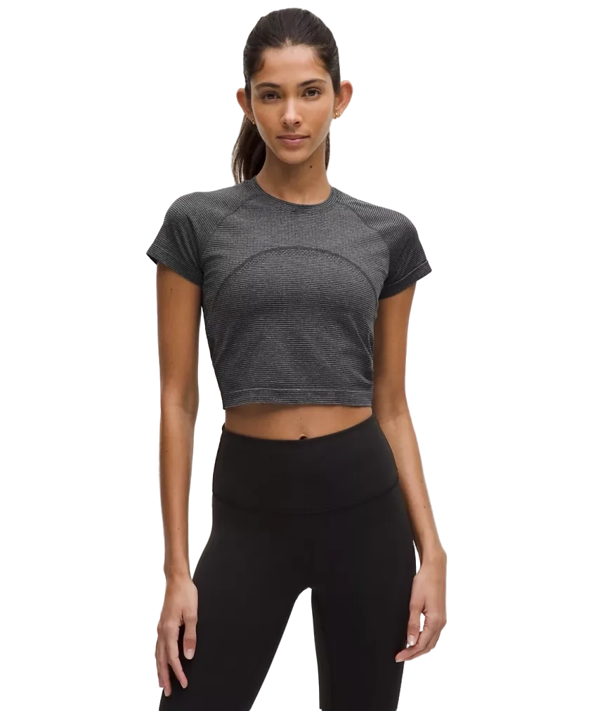 Lululemon Swiftly Tech Cropped Shorts-Sleeve Shirt 2.0 Spandex Stripe Black/White