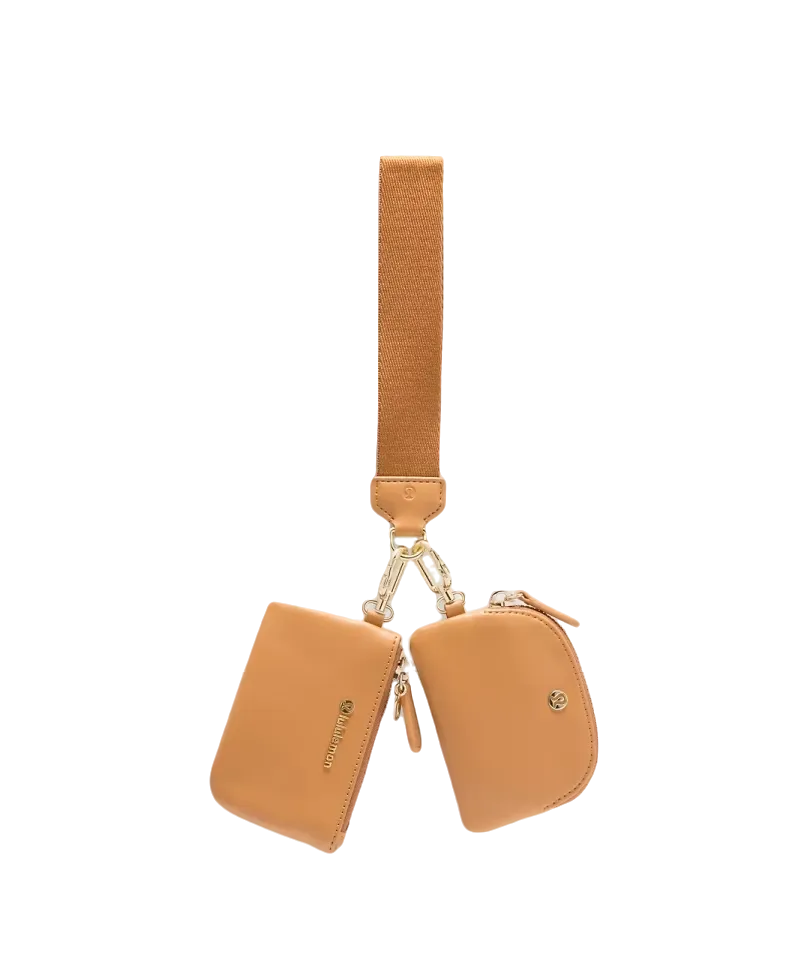 Lululemon Dual Pouch Wristlet Leather Alternative Chestnut Brown/Gold