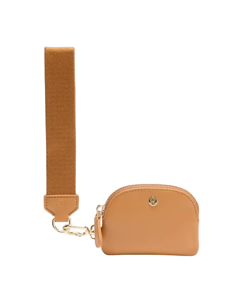 Lululemon Dual Pouch Wristlet Leather Alternative Chestnut Brown/Gold