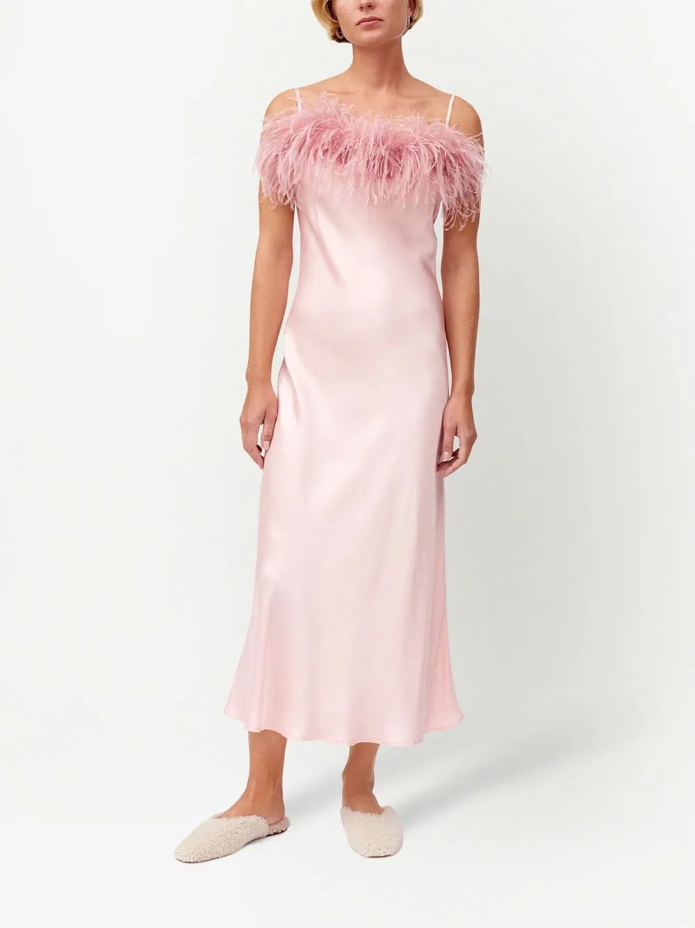Boheme Feather Trim Slip Dress
