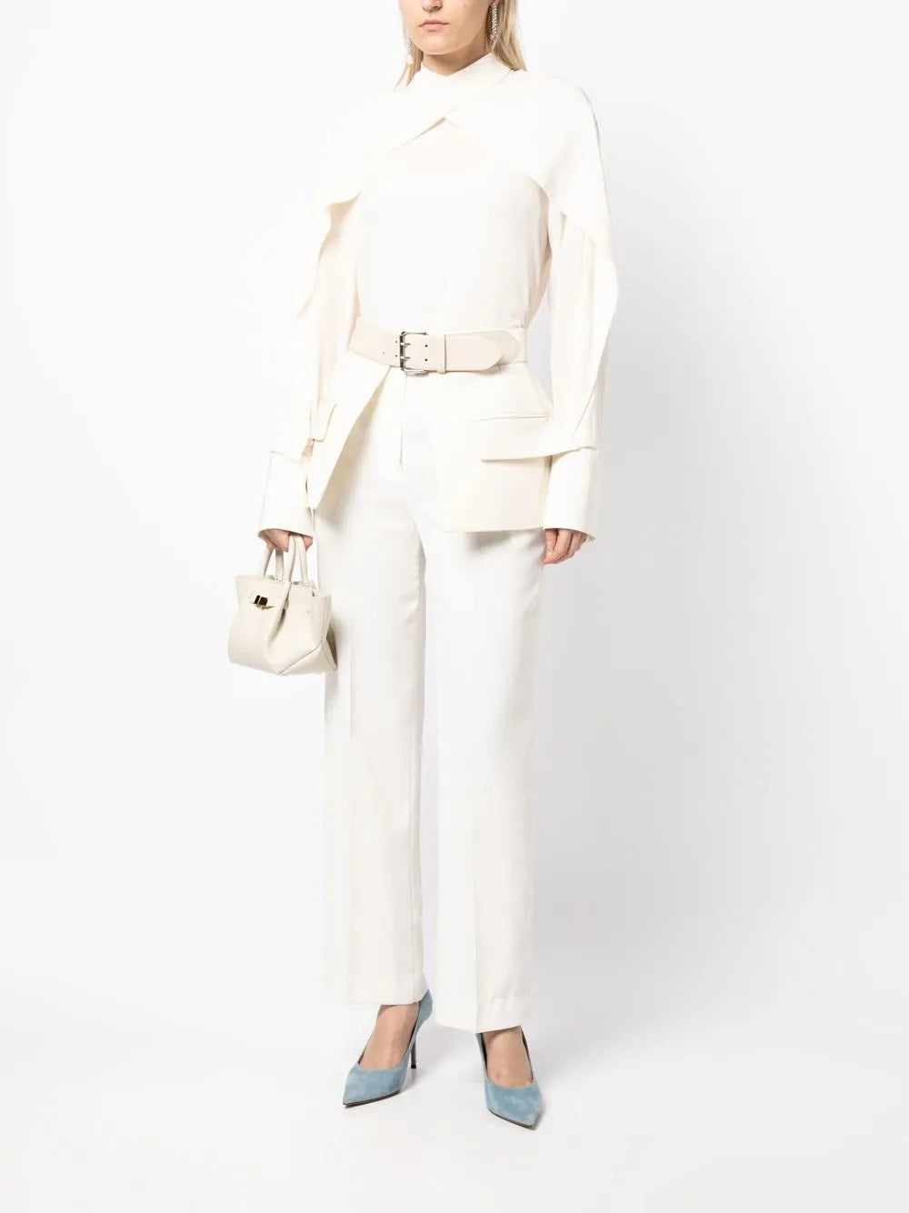 High-waisted peplum belt skirt